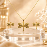 18K Gold Textured Dragonfly Jewelry Set