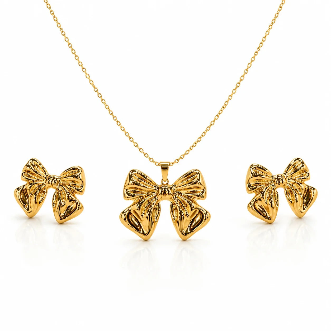 18K Gold Ribbed Petal Pendant Set