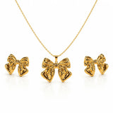 18K Gold Ribbed Petal Pendant Set