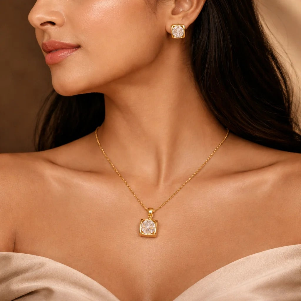 Premium Gold Plated Daily Wear Pendant and Earrings