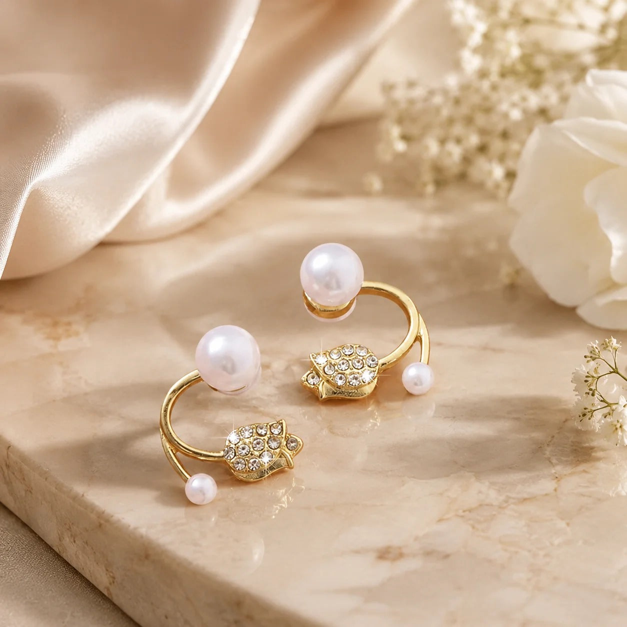 The Korean Floral Pearl Ear Jackets