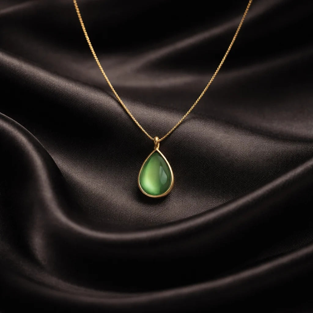 Green Teardrop Gold Snake Chain