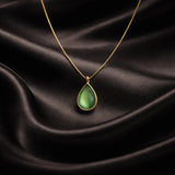 Green Teardrop Gold Snake Chain