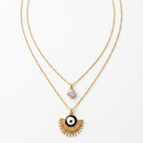 Double Chain Crystal & Black Evil Eye Pendant