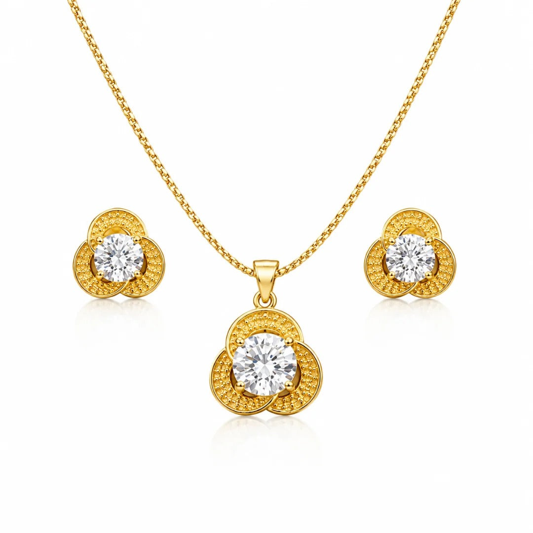 Textured Gold Solitaire Pendant Set