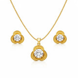 Textured Gold Solitaire Pendant Set