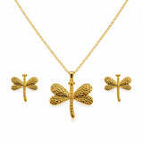 18K Gold Textured Dragonfly Jewelry Set