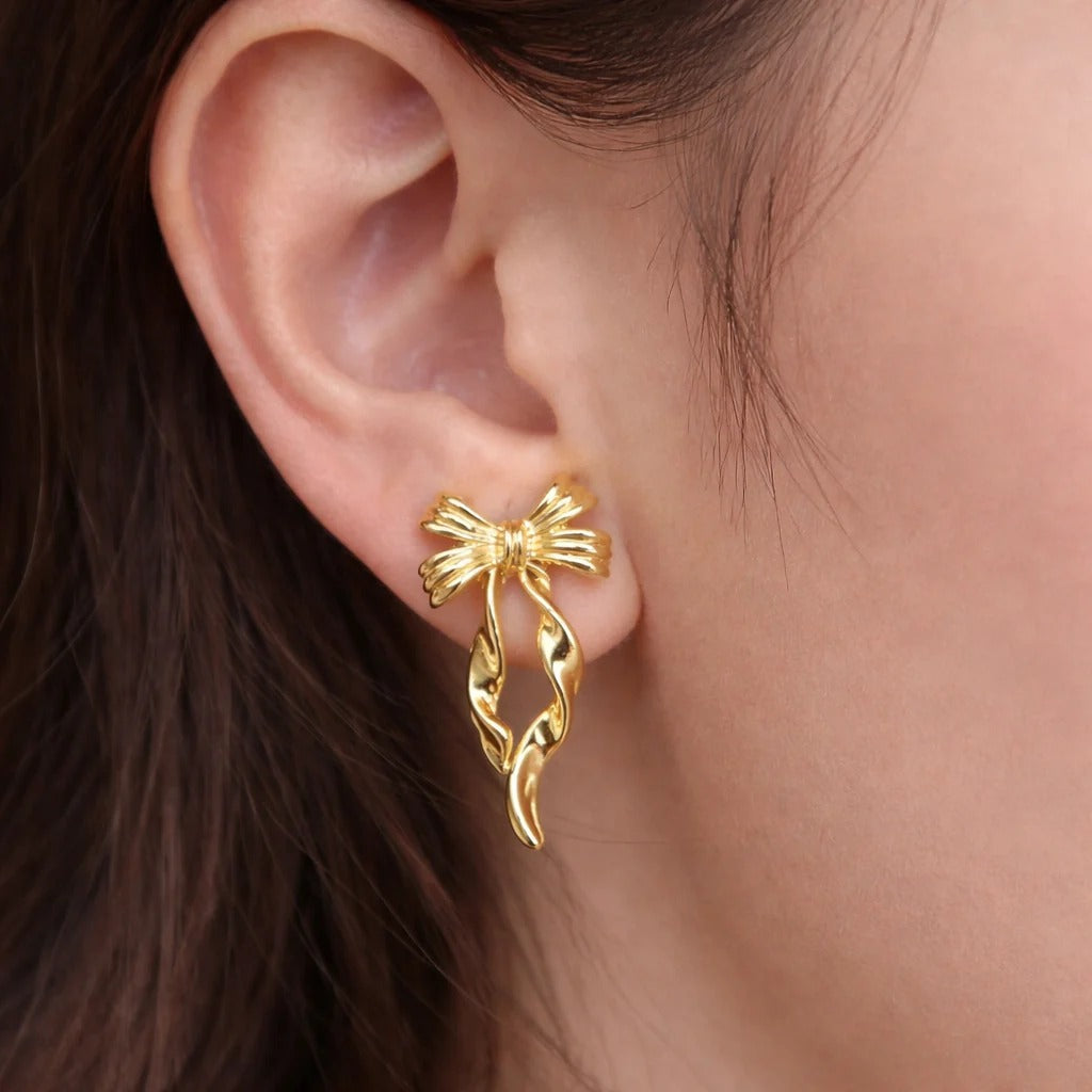 The Korean Sculpted Gold Ribbon Drops