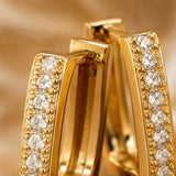Gold Rectangular Hoop Earrings with Crystals