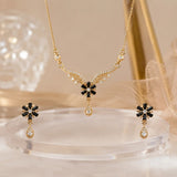 Wedding Wear Black Flower Pendant and Earrings Set