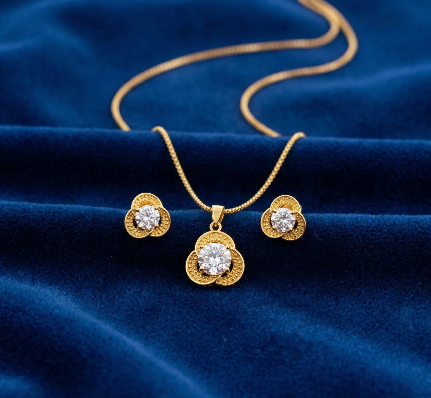 Textured Gold Solitaire Pendant Set