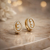 Gold Oval Halo Earrings with Three Crystals