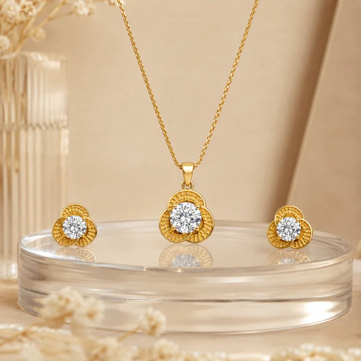 Textured Gold Solitaire Pendant Set